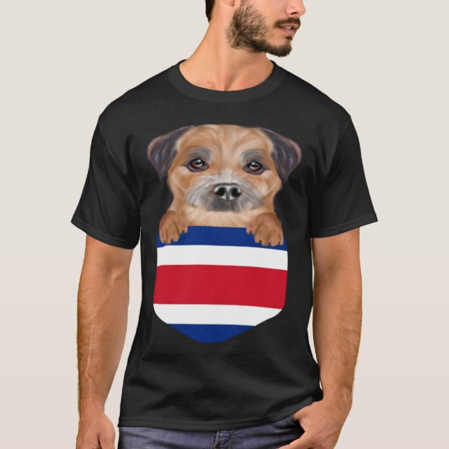 T-shirt Costa Rica Flag Border Terrier Dog In Pocket (Devant)