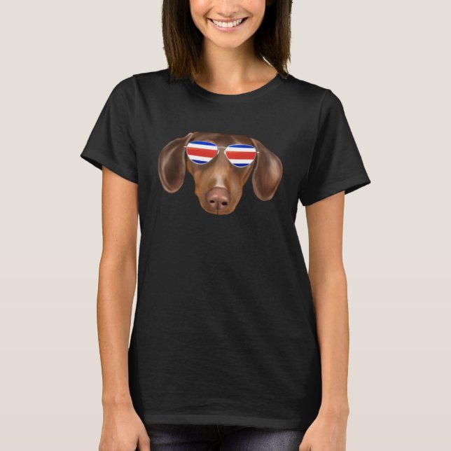 T-shirt Costa Rica Flag Brown Dachshund Dog Tico Pocket (Devant)