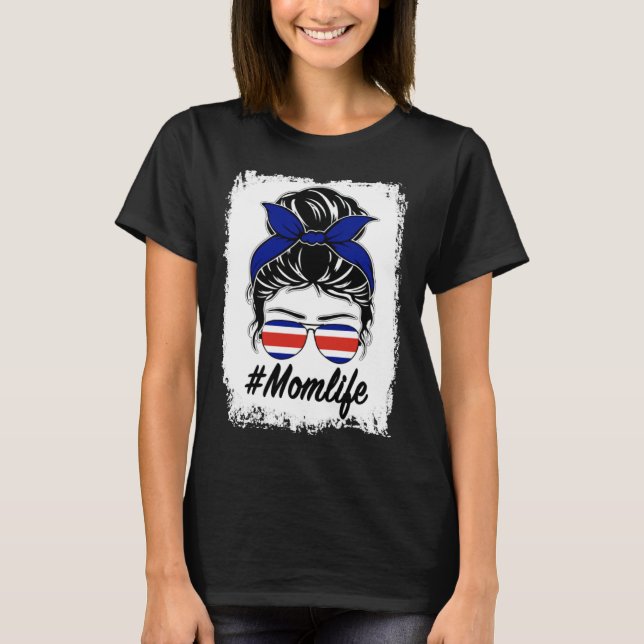 T-shirt Costa Rica Flag Costa Rican Mom Messy Bun Mom Life (Devant)