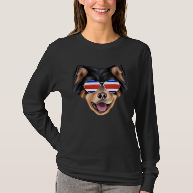 T-shirt Costa Rica Flag Finnish Lapphund Dog Tico Pocket (Devant)