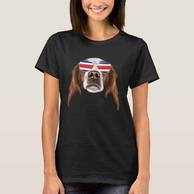 T-shirt Costa Rica Flag Irish Red and White Setter Dog Tic (Devant)