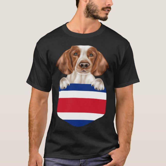 T-shirt Costa Rica Flag Welsh Springer Spaniel Dog In Pock (Devant)