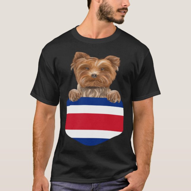 T-shirt Costa Rica Flag Yorkshire Terrier Dog In Pocket (Devant)