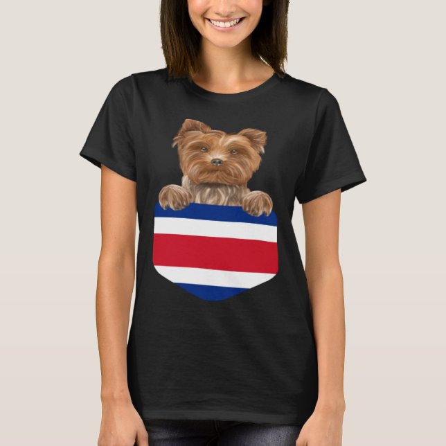 T-shirt Costa Rica Flag Yorkshire Terrier Dog In Pocket (Devant)