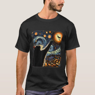 T-shirt Costume Chat Noir Van Gogh Starry Nuit Amusante Ch