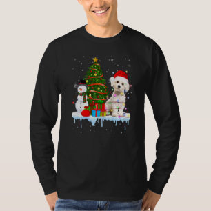 T-shirt Costume Chien Maltais Père Noël Éclairage Casquett