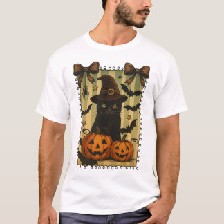 T-shirt Costume Citrouille rétro Chat noir Halloween