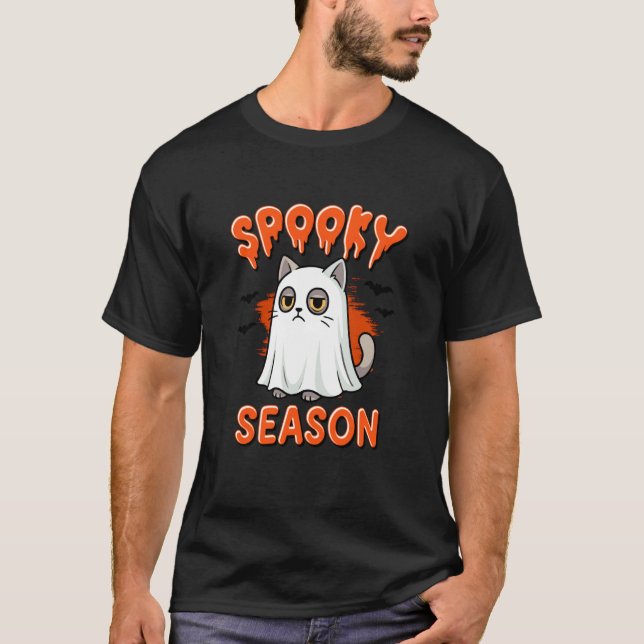 T-shirt Costume de chat fantôme effrayant Halloween (Devant)