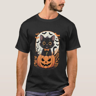 T-shirt Costume de chat noir citrouille Halloween automne