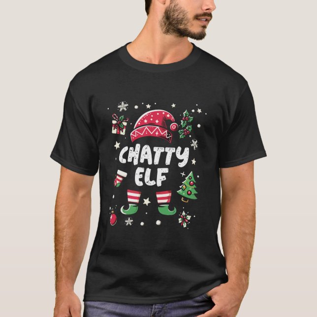 T-shirt Costume de Noël de famille Elf chatty Tee L (Devant)