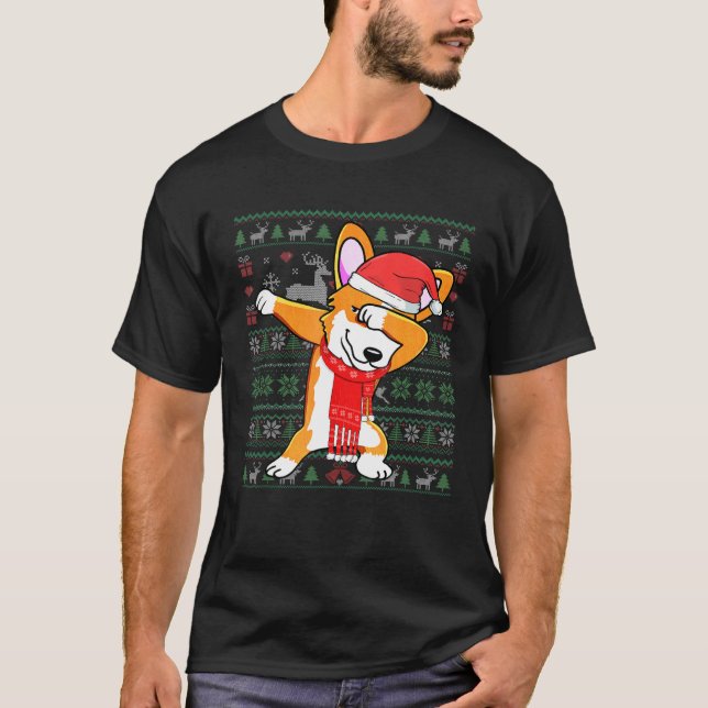 T-shirt Costume de Noël moche de Corgi Dabbing (Devant)