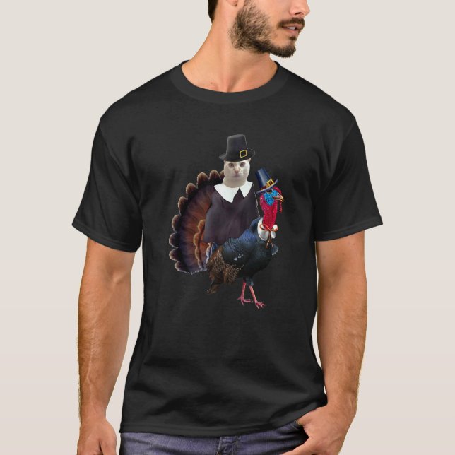 T-shirt Costume de Pèlerin de Chat de Thanksgiving Dinde d (Devant)