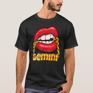 T-shirt Costume de signe Zodiac Gemini Chaîne d'or Lèvres