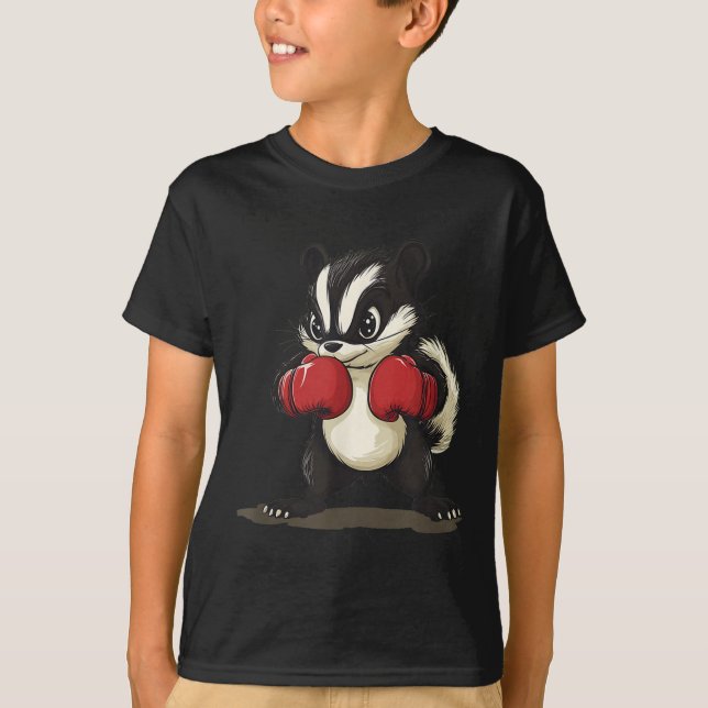 T-shirt Costume De Skunk Drôle Avec Gants De Boxe Pour Gar (Devant)