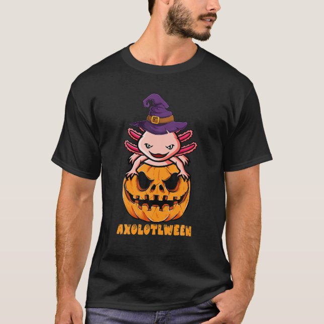 T-shirt Costume d'Halloween Axolotl avec Citrouille (Devant)