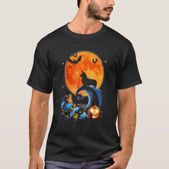 T-shirt Costume d'Halloween Citrouille Corgi Dog Moon 2 (Devant)