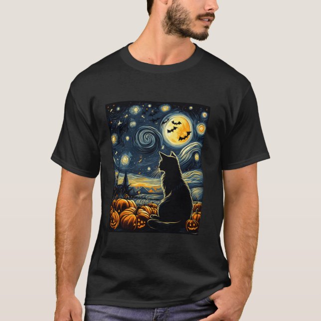 T-shirt Costume d'Halloween de nuit étoilée Chat noir Citr (Devant)