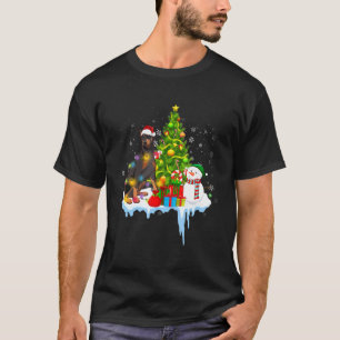T-shirt Costume Doberman Pinscher Père Noël Lights Casquet