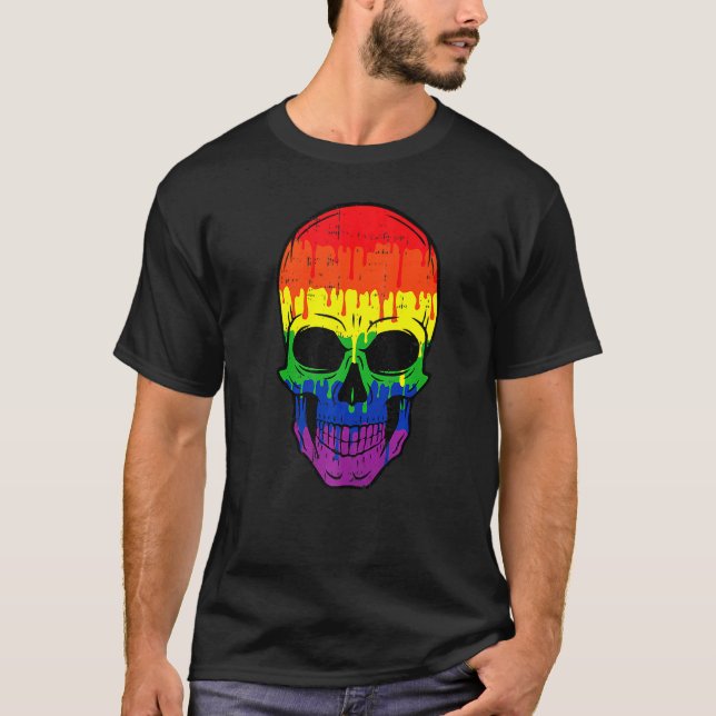 T-shirt Costume Gay pride Lgbt Crâne sanglant Halloween fa (Devant)