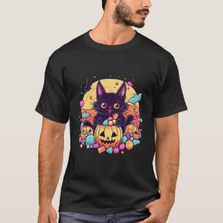 T-shirt Costume Halloween Chat Éffrayant Citrouille Hallow