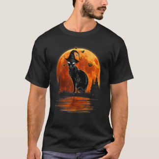 T-shirt Costume Halloween Chat Noir avec Chapeau de Sorciè