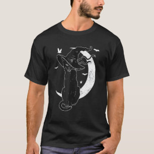 T-shirt Costume Halloween Chat Noir Sorcière Chapeau Lune