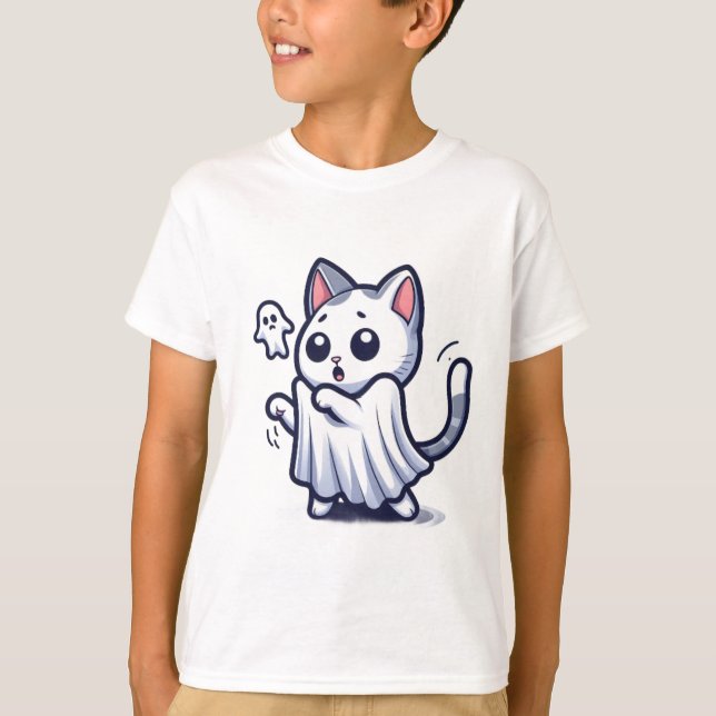 T-shirt Costume Halloween Ghost Kitty (Devant)