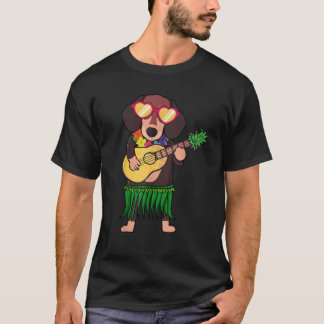T-shirt Costume Hawaïen pour Teckel Jouant de l'Ukulélé Ét
