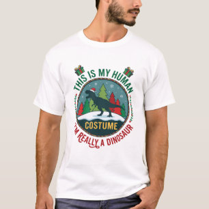 T-shirt Costume Humain Dinosaure Chapeau de Noël de Santa 