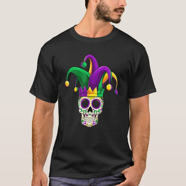 T-shirt Costume Jester de crâne de sucre Mardi Gras, Homme (Devant)