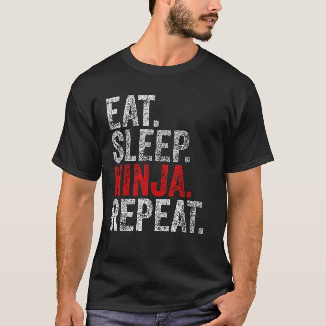 T-shirt Costume Ninja Martial amusant Manger Sleep Ninja R (Devant)