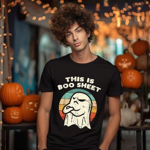 T-shirt Costume Rétro Halloween Fantôme Feuille Boo