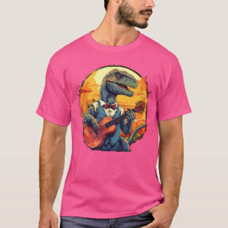 T-shirt Costume T Rex Drôle Avec Guitare Acoustique Pour M