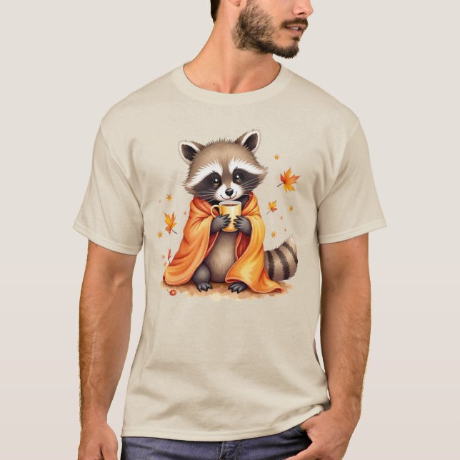 T-shirt Cosy Raccoon dans une couverture Boire Café météo (Devant)