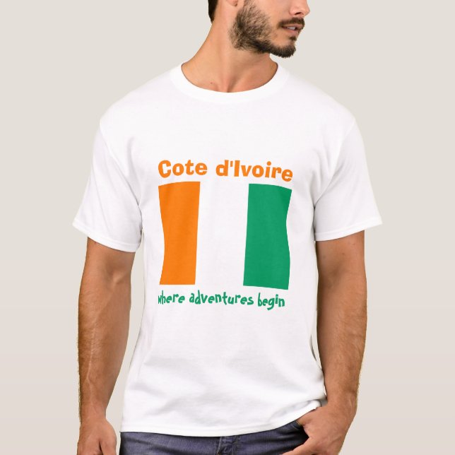 T-Shirt Cote d'Ivoire Drapeau + Carte + Texte (Devant)