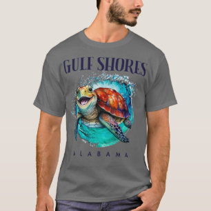 T-shirt Côte du Golfe Alabama Aquarelle Joyeuse tortue de