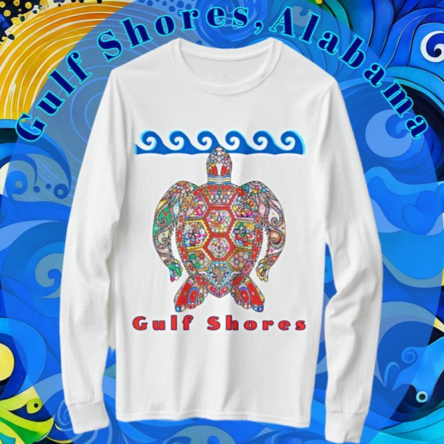 T-shirt Côte du Golfe Alabama Tortue de mer en mosaïque co (Celebrate Gulf Shores, Alabama with this handsome travel souvenir which is available in other styles)