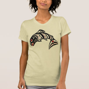 T-shirt Côte du Pacifique Nord-Ouest Saumon artistique haï