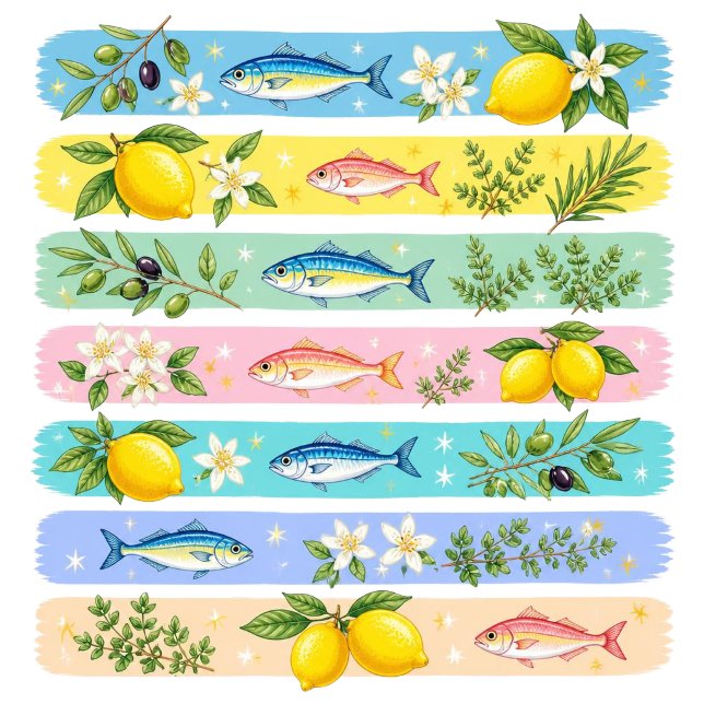 T-Shirt côtier Poisson Méditerranéen (Inspired by Mediterranean flavors and seaside charm, this colorful fish design features lemons, oliv)