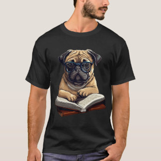 T-shirt Cottagecore Aesthetic Dog Pug Reading Book
