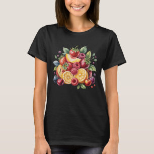 T-shirt Cottagecore Aquarelle Fruit Pêche Cerises Stra