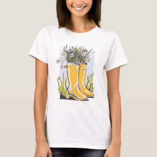 T-shirt Cottagecore Bottes de Pluie et Fleurs