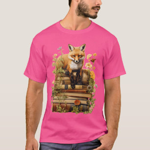 T-shirt Cottagecore Esthétique Renard Floral Avec Livre Cu