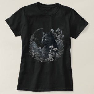 T-shirt Cottagecore Floral Chat noir Fleurs esthétiques