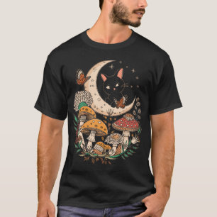 T-shirt Cottagecore foncé Champignon esthétique Chat Fairy