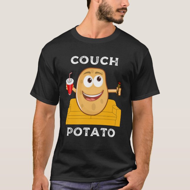 T-shirt Couch Potato  Lazy People Lounging Watching TV Hum (Devant)