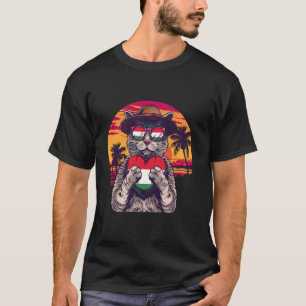 T-shirt Couché de soleil en Hongrie Chat Tropical Drapeau 