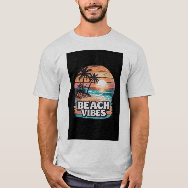 T-Shirt Couché de Soleil Rétro Vibes de Plage | Tr (Devant)