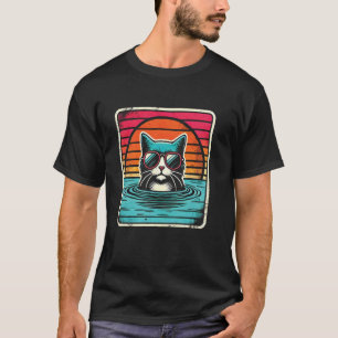 T-shirt Couché Rétro Coucher de soleil Détendu Félin Chat
