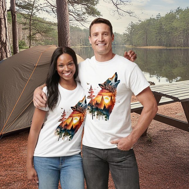 T-shirt Coucher de soleil à double exposition du loup hurl (Créateur téléchargé)